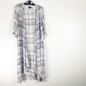 TORRID Purple Plaid Chiffon Maxi High-Low Kimono Cardigan Duster, Size 1X/2X